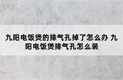 九阳电饭煲的排气孔掉了怎么办 九阳电饭煲排气孔怎么装